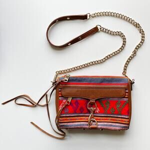 Rebecca Minkoff Mini MAC Crossbody Bag Southwestern Woven Chain Strap Striped